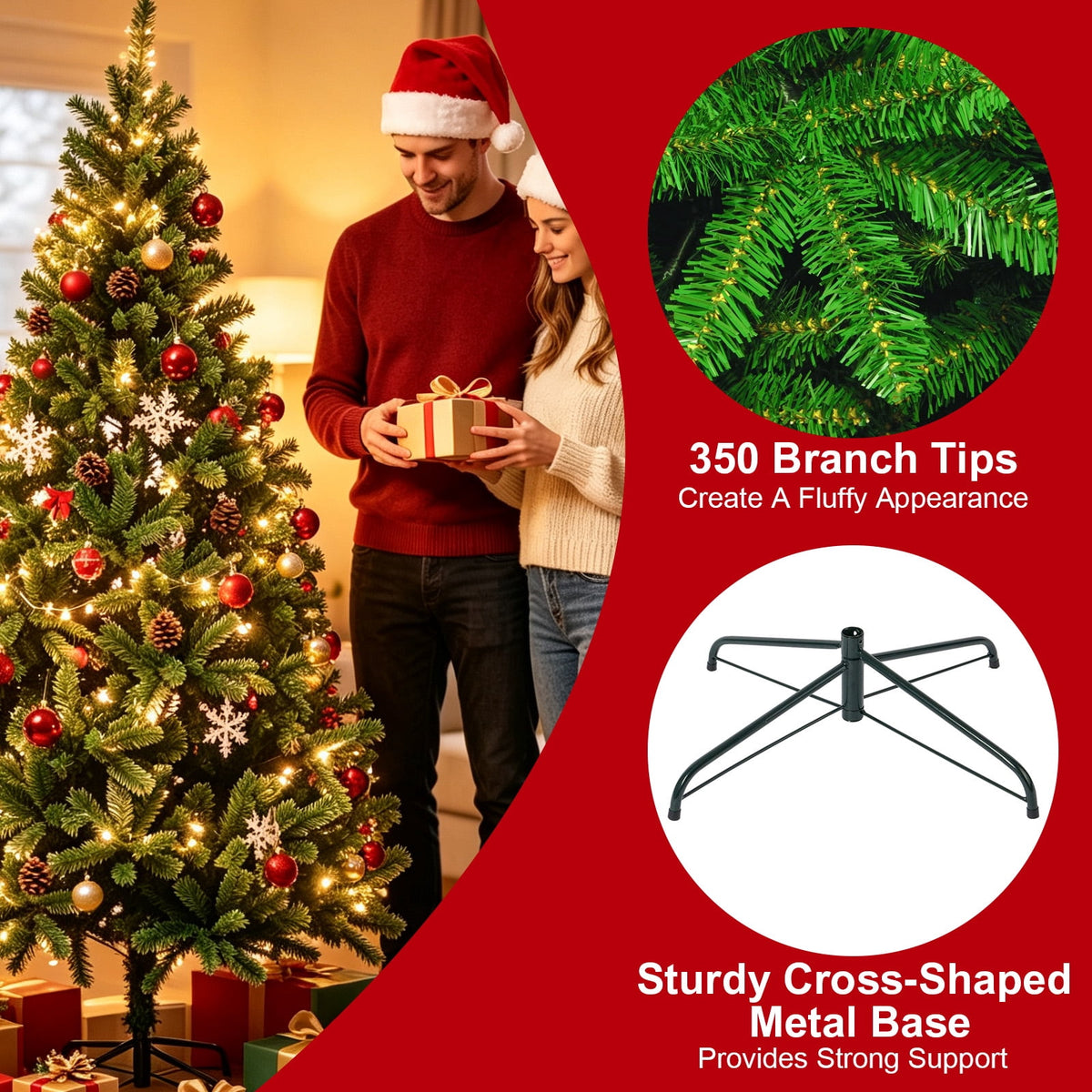 AGCAN Artificial Christmas Tree, 5ft Unlit Christmas Pine Tree with 350 Branch Tips, Xmas Tree with Metal Stand for Indoor Home Office Decor, Green