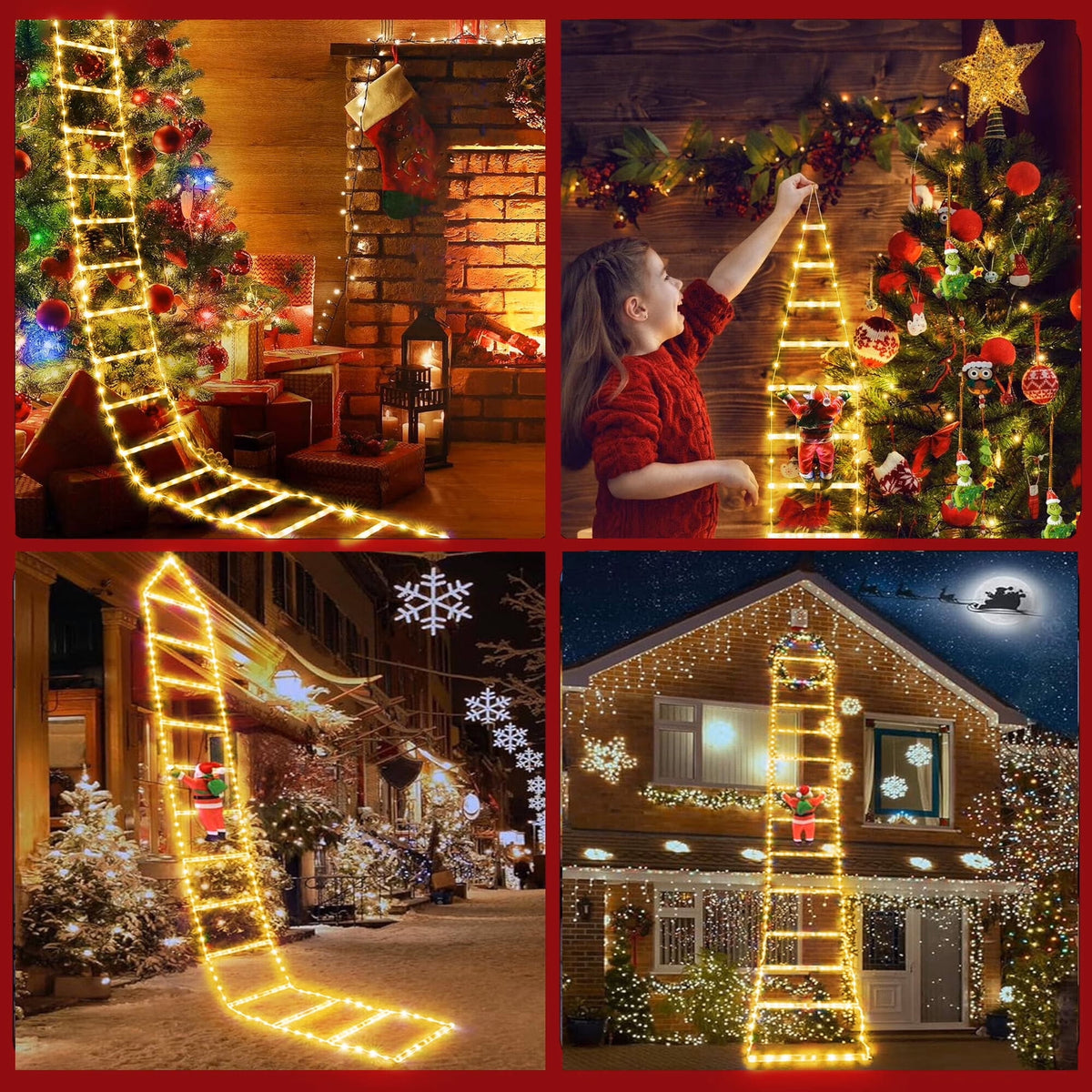 Morfone Christmas Decorations LED Ladder Lights with Climbing Santa Claus, 10.5ft Christmas Decorative String Lights for Indoor Outdoor, Window, Garden, Home, Wall, Xmas Tree Decor, Multicolor