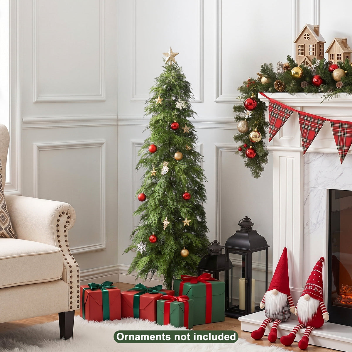 DR.Planzen Artificial Cypress Tree 5FT - Realistic PE Faux Christmas Tree with Stable Iron Base, Artificial Evergreen Tree for Front Porch, Patio, Entryway, Indoor Outdoor Home Decor