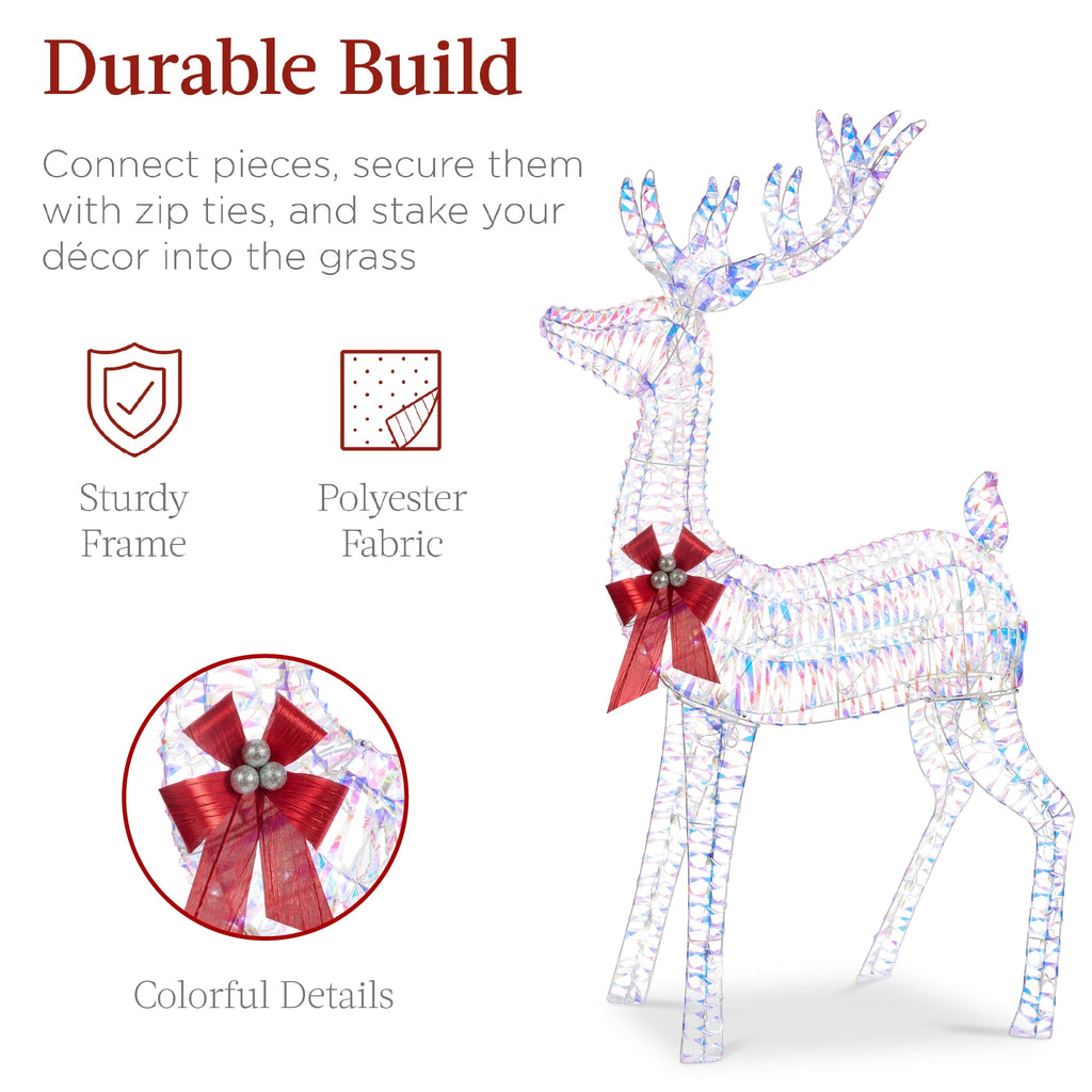 Best Choice Products 3-Piece Lighted Christmas Deer Set Outdoor Yard Decoration w/ 360 LED Lights, Stakes - White