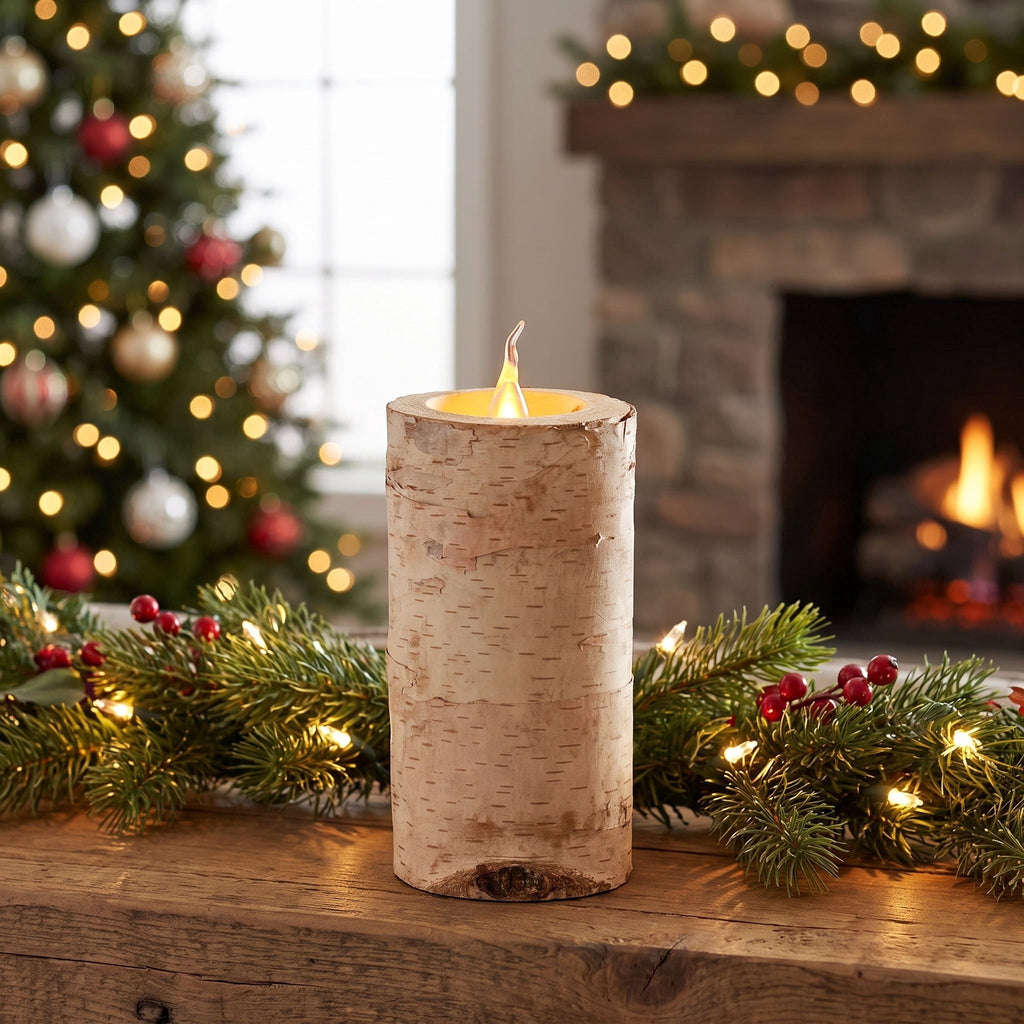 Battery-Operated LED Wooden Flameless Christmas Candle, Brown, 7.3", by Holiday Time