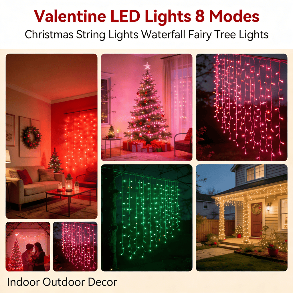 Outdoor String Lights Decorations, 350 LED Star Waterfall String Fairy Lights with 8 Modes for Indoor wedding Decor