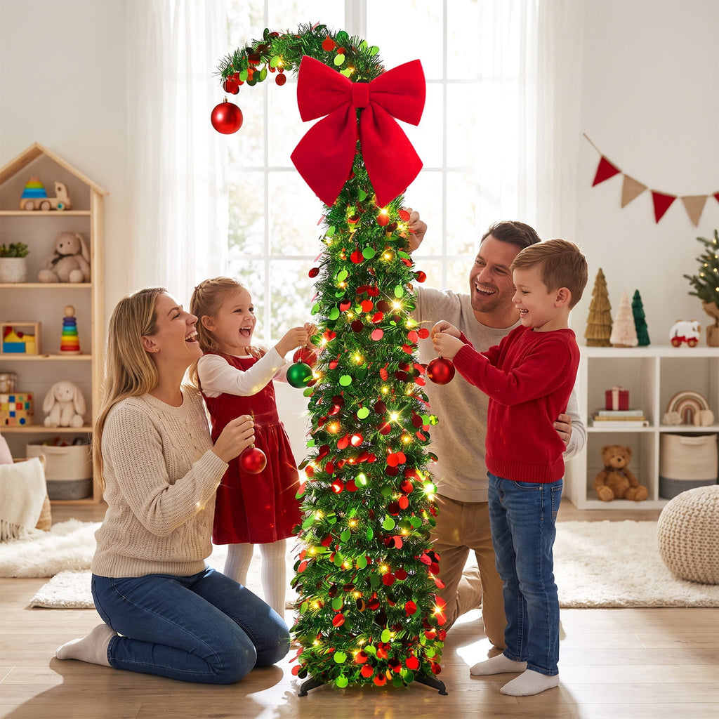 Ayieyill Christmas Tree 5FT Pencil Christmas Tree, Collapsible Pop up Tinsel Tree for Christmas Decorations Indoor, Pink