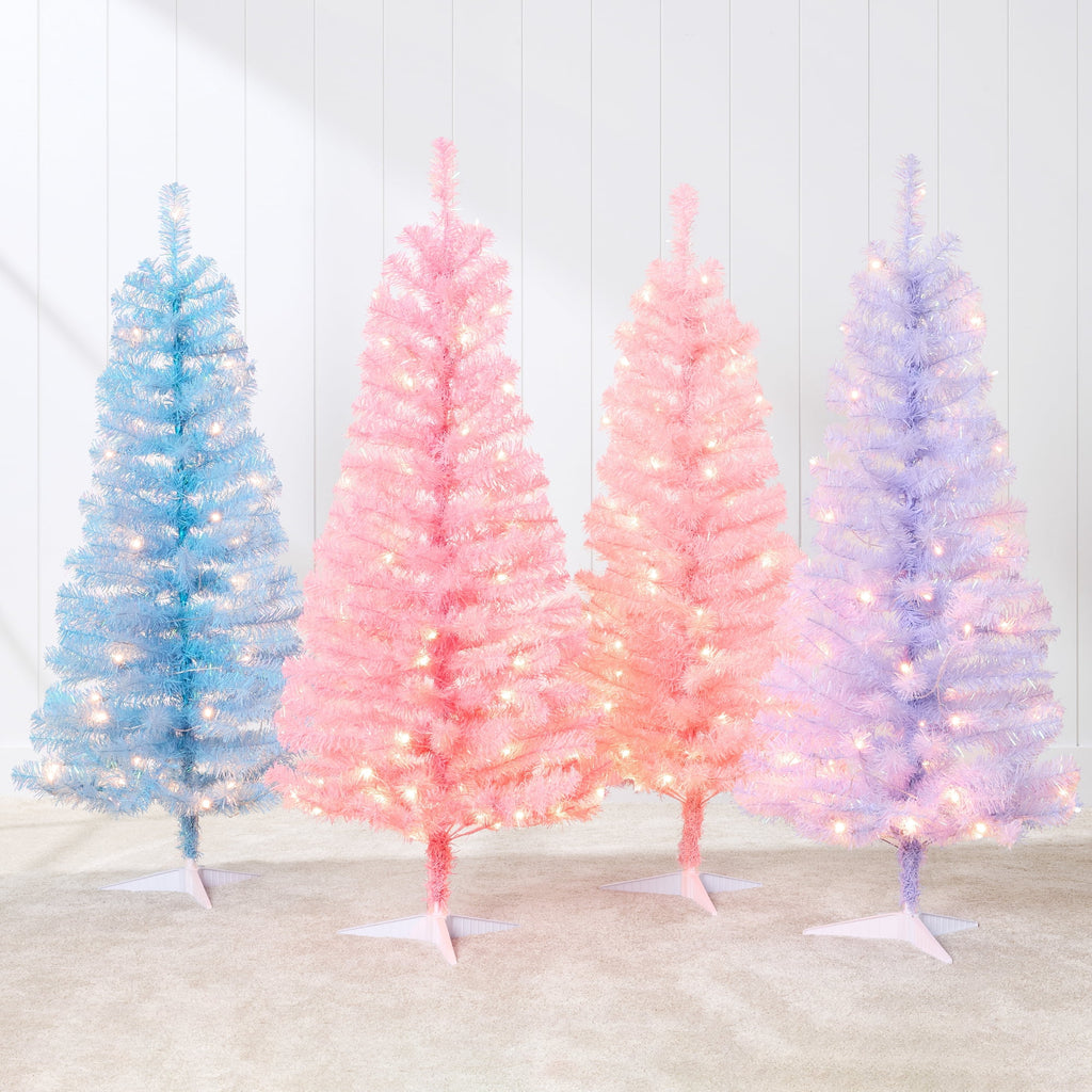Best Choice Products 4ft Prelit Colored Christmas Tree, Artificial Tree Holiday Decor w/ 70 LED Lights - Baby Blue Tinsel