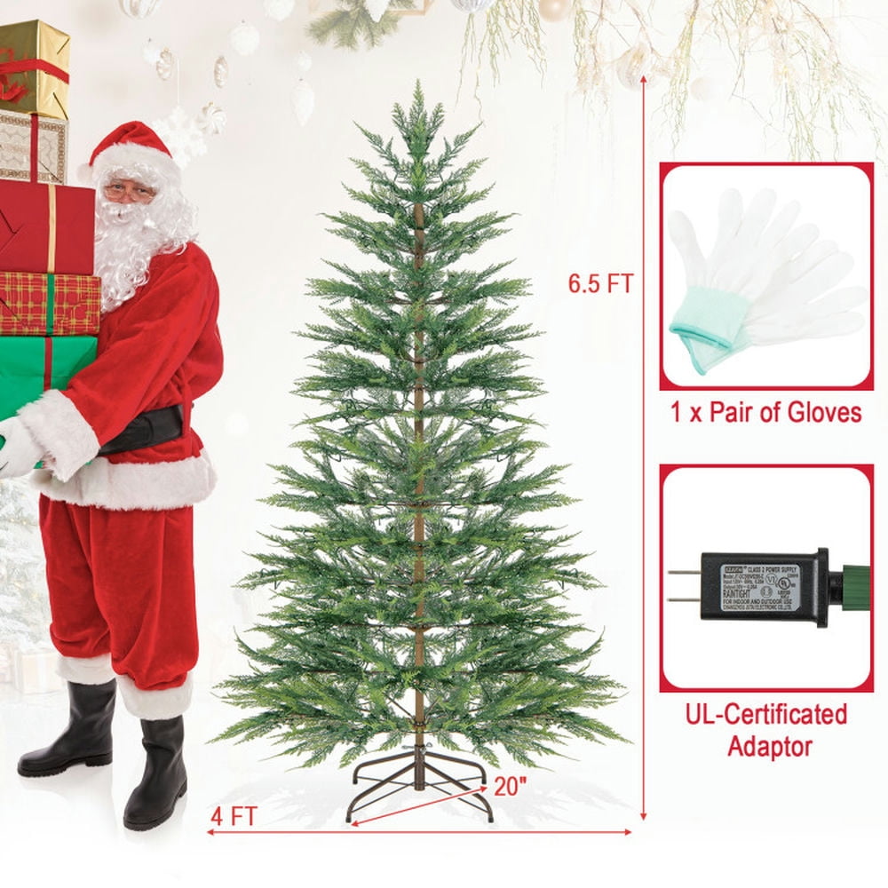 Topcobe 6.5/7.5 Feet Artificial Cypress Christmas Tree Pre-lit Hinged, Christmas Tree for Christmas Decoration-6.5 ft