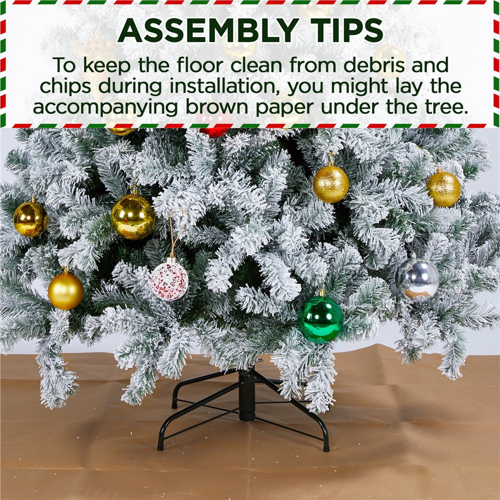 Renwick 6 Ft Snow Frosted Artificial Christmas Tree Holiday Decorative Tree with Pencil Shape Metal Stand, Green