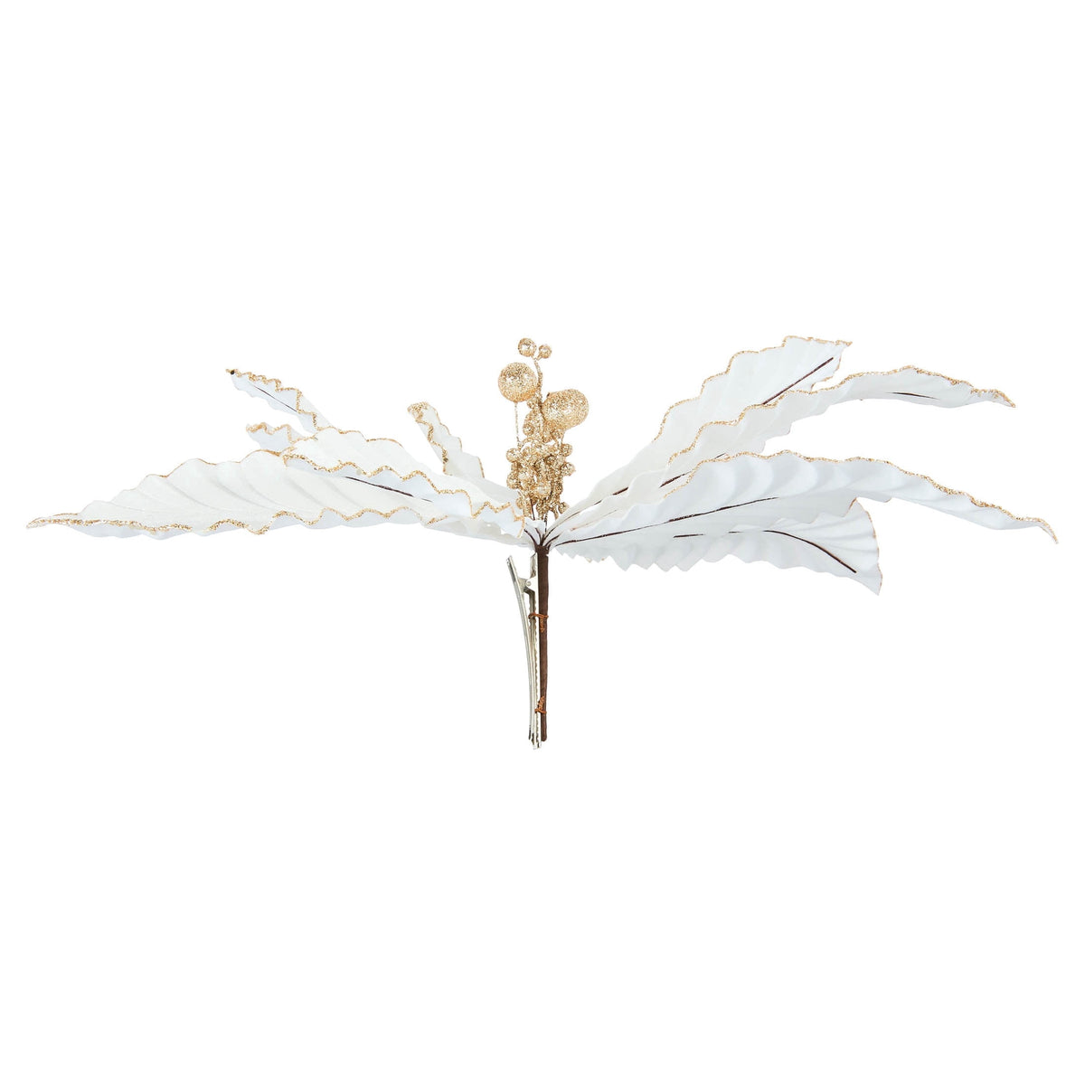 White and Gold Velvet Poinsettia Christmas Clip Ornament, 20", by Holiday Time
