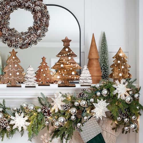 6 Piece Wooden Christmas Tree Tabletop Decor 6 Sizes Rustic Tiered Tray Centerpieces