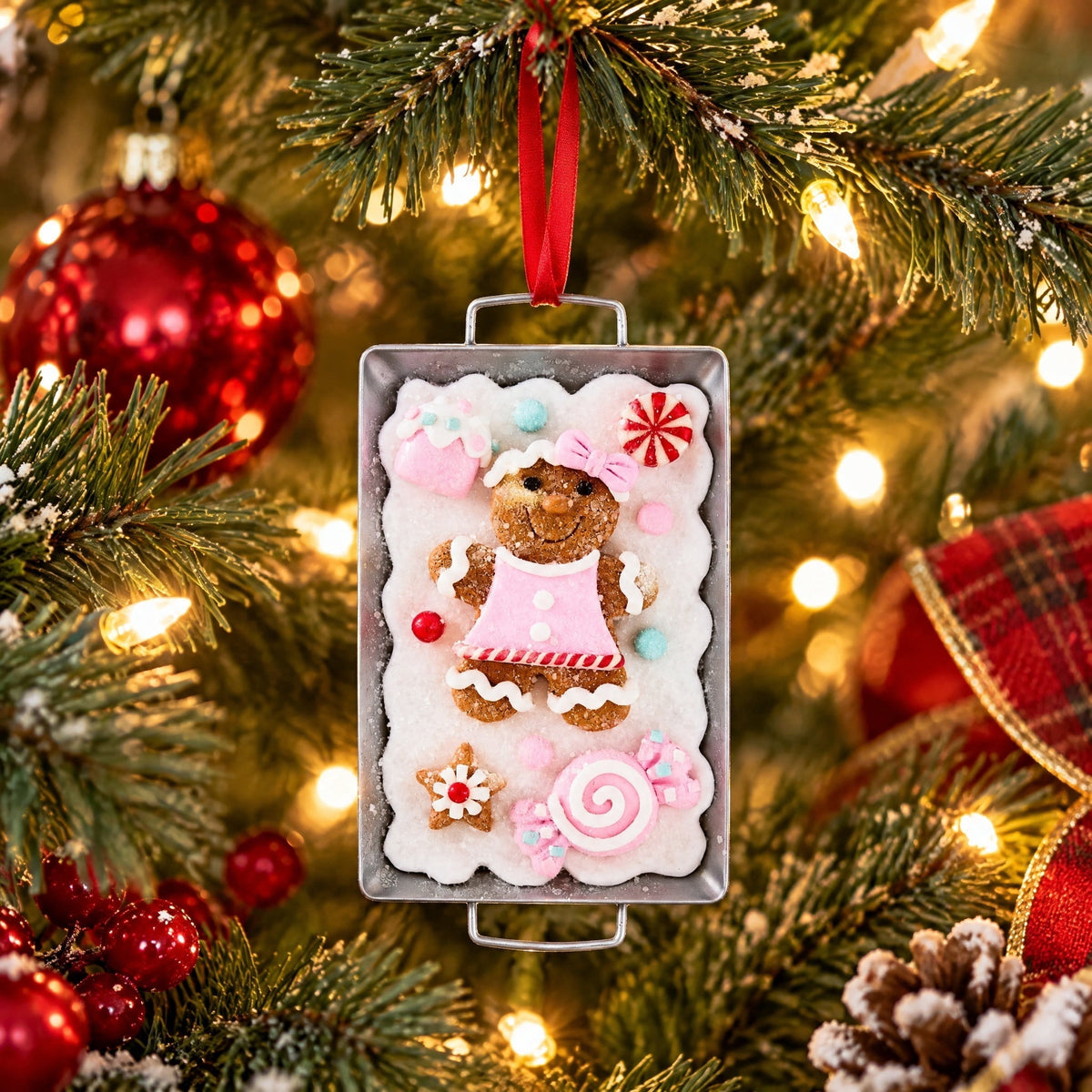 Multicolor Clay Dough Gingerbread Girl with Baking Tray Christmas Ornament, 5", by Holiday Time