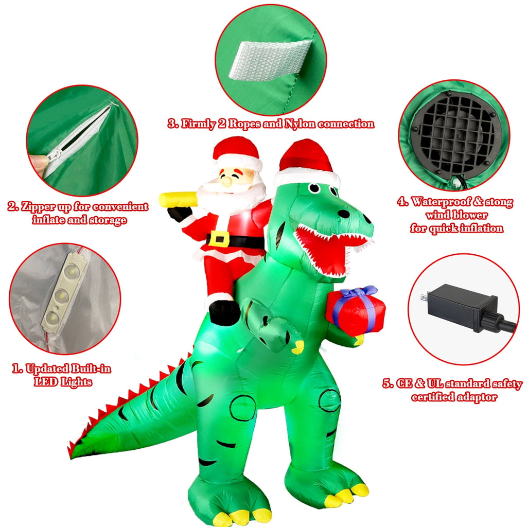 7FT Christmas Inflatable Decorations Clearance, Giant Xmas Santa Dinosaur Blow Up LED Light Up Indoor Outdoor Yard Decorations with Gift Box, Holiday Xmas Party Patio Garden Lawn New Year Kids Gifts