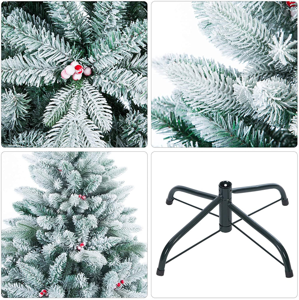 Senjie Snow Flocked Christmas Tree,Real Touch Artificial Tree with Red Berry Unlit 4.5 FT