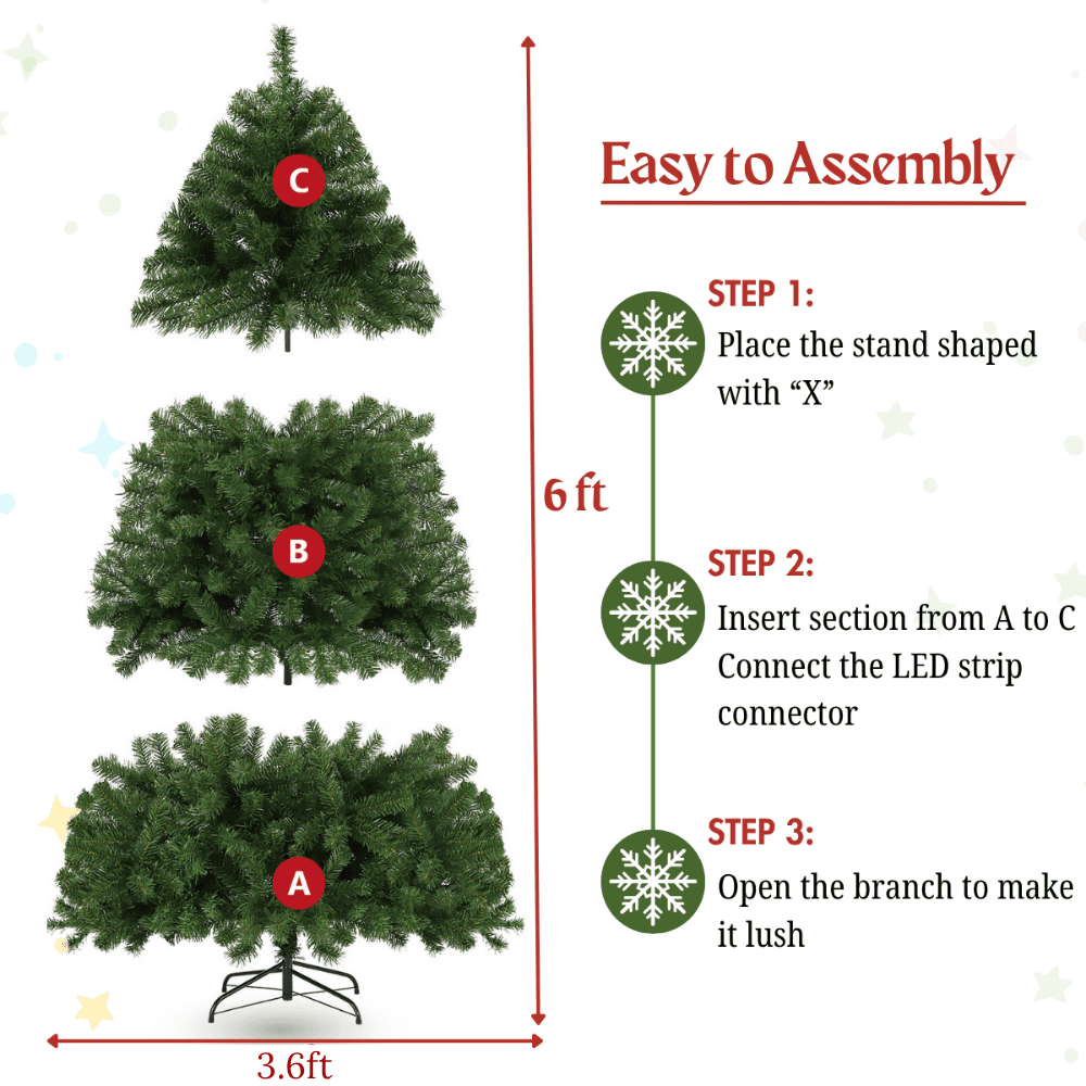 Legooin 6FT Pre lit 300 Multicolored LED Lights, Artificial Christmas Tree, Easy Assembly, 800 PVC Tips, Premium Hinged Green Spruce