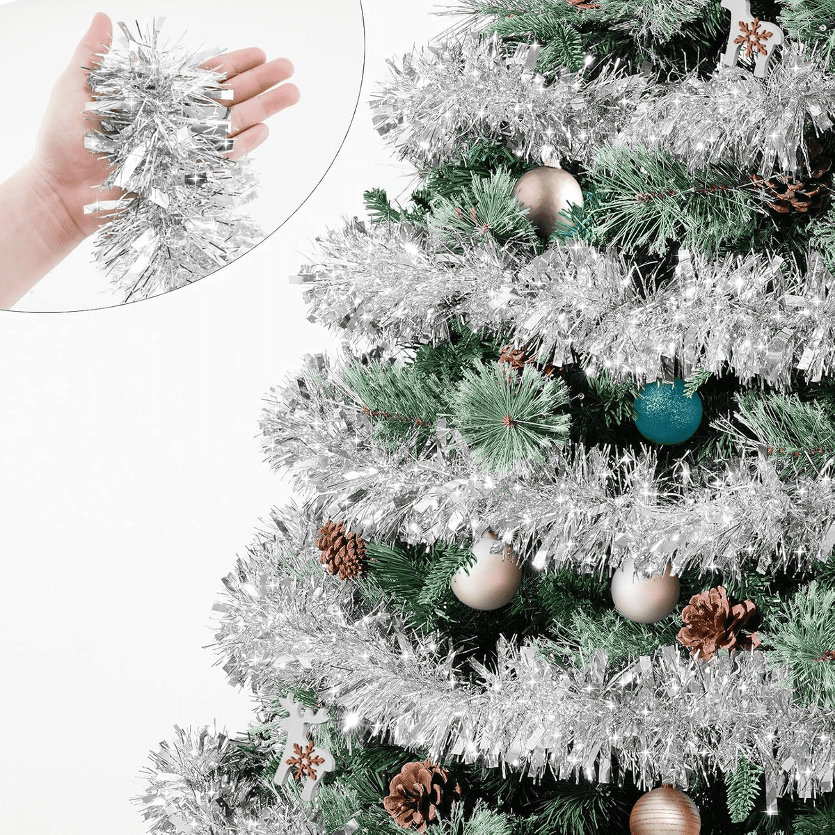 Ayieyill 33ft Tinsel Garland Hanging Christmas Tree Garland for Christmas Tree Decorations Indoor, Iridescent