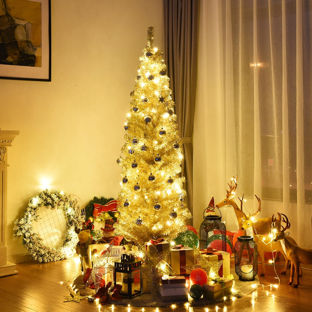 Gymax 6ft Pencil Artificial Christmas Tree Electroplate Pencil Tree (Blue)