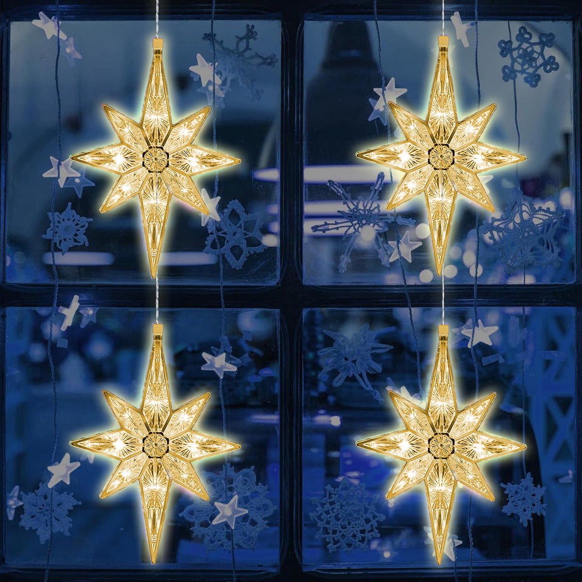 Christmas Window Star Lights Bethlehem Christmas Lights 8x6 inches Plastic Lighted Star Tree Topper Large Hanging Window Lights LED Star Window Silhouette Decoration for Holiday