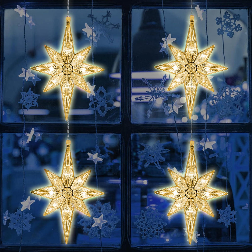 JeashCHAT Christmas Decorations Star Christmas Window Lights with Suction Cup Battery Operated Christmas Lights, LED Lighted Star Window Lights for Holiday Xmas Party Decor, Warm White