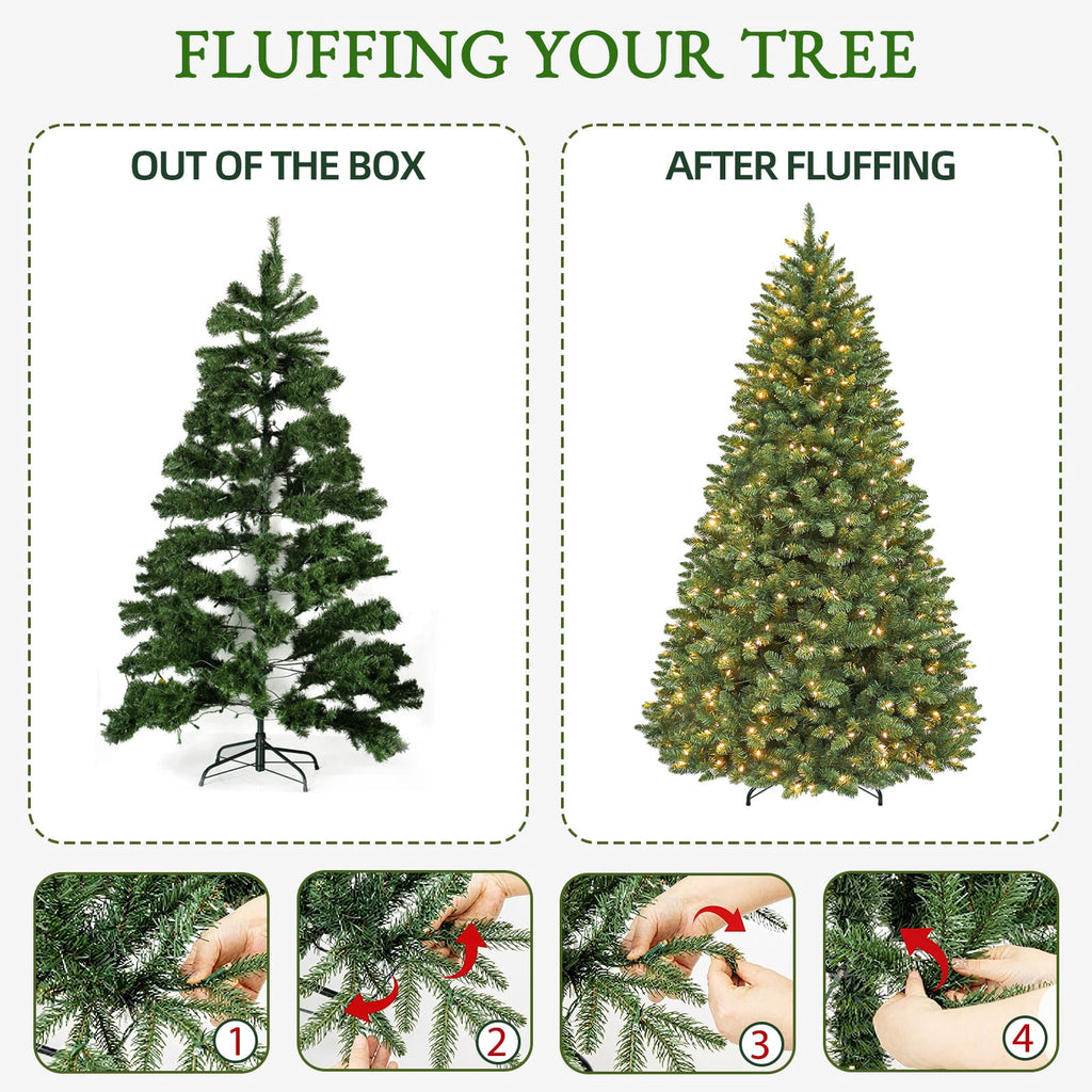 VIVATREES 7.5FT Premium Christmas Tree Pre-Lit Artificial Xmas with 550 Multi Color LED Lights, 5582 PVC PE Hinged Branch Tips Metal Base for Holiday Decor