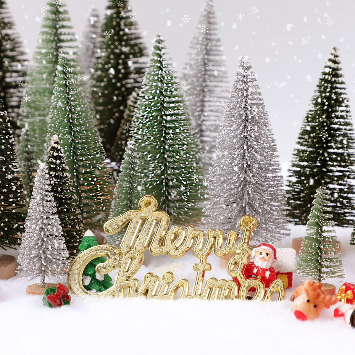 Ayieyill 30PCS Artificial Mini Christmas Trees, Mini Pine Tree Sisal Trees with Wood Base Bottle Brush Trees for Christmas Table Top Decor Winter Crafts Ornaments