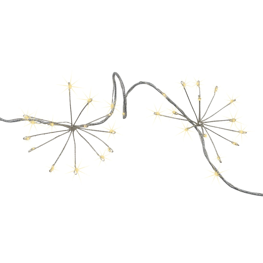 Indoor 96-Count Battery-Operated LED Starburst Christmas Garland Lights, Warm White, Silver Wire, 5.5', by Holiday Time