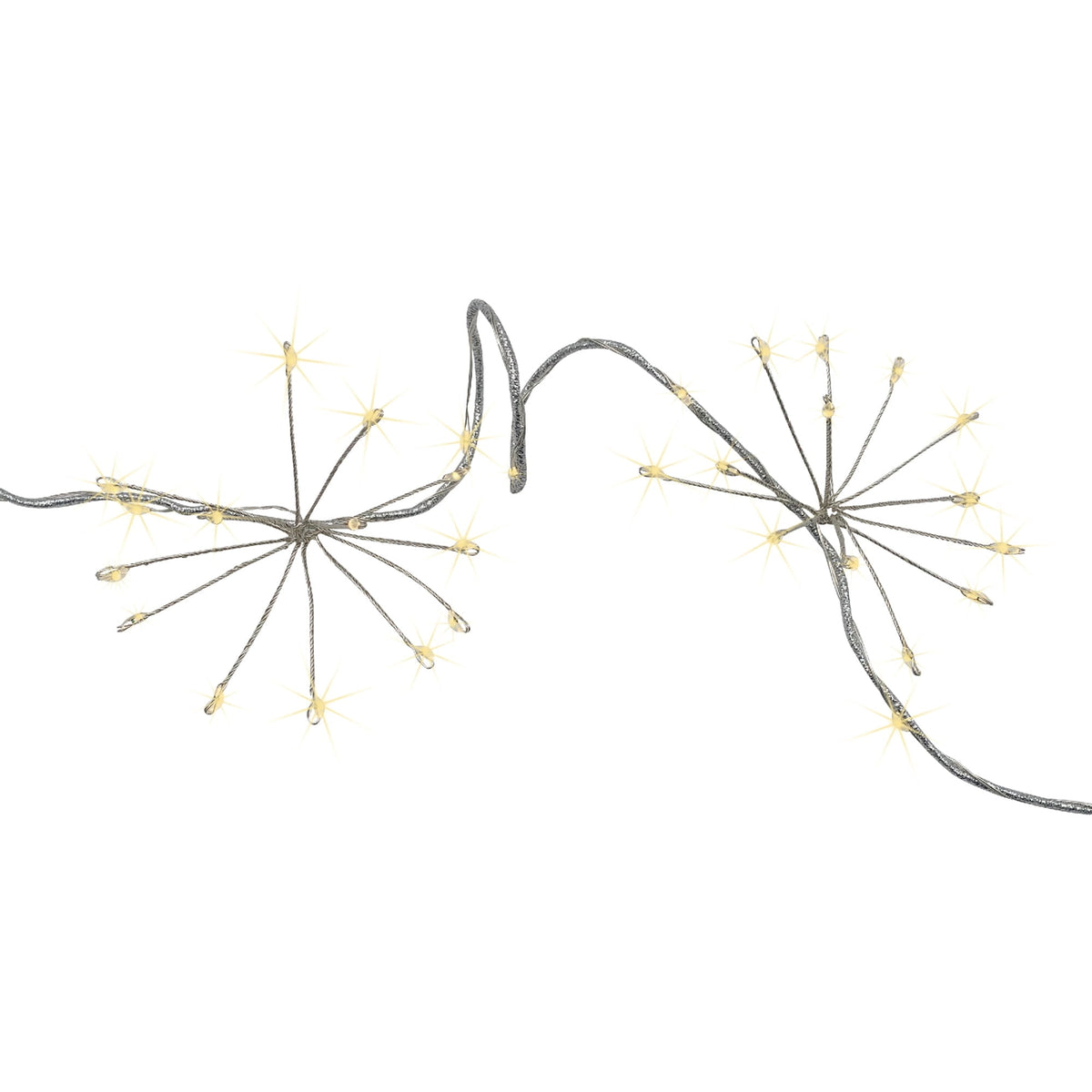 Indoor 96-Count Battery-Operated LED Starburst Christmas Garland Lights, Warm White, Silver Wire, 5.5', by Holiday Time
