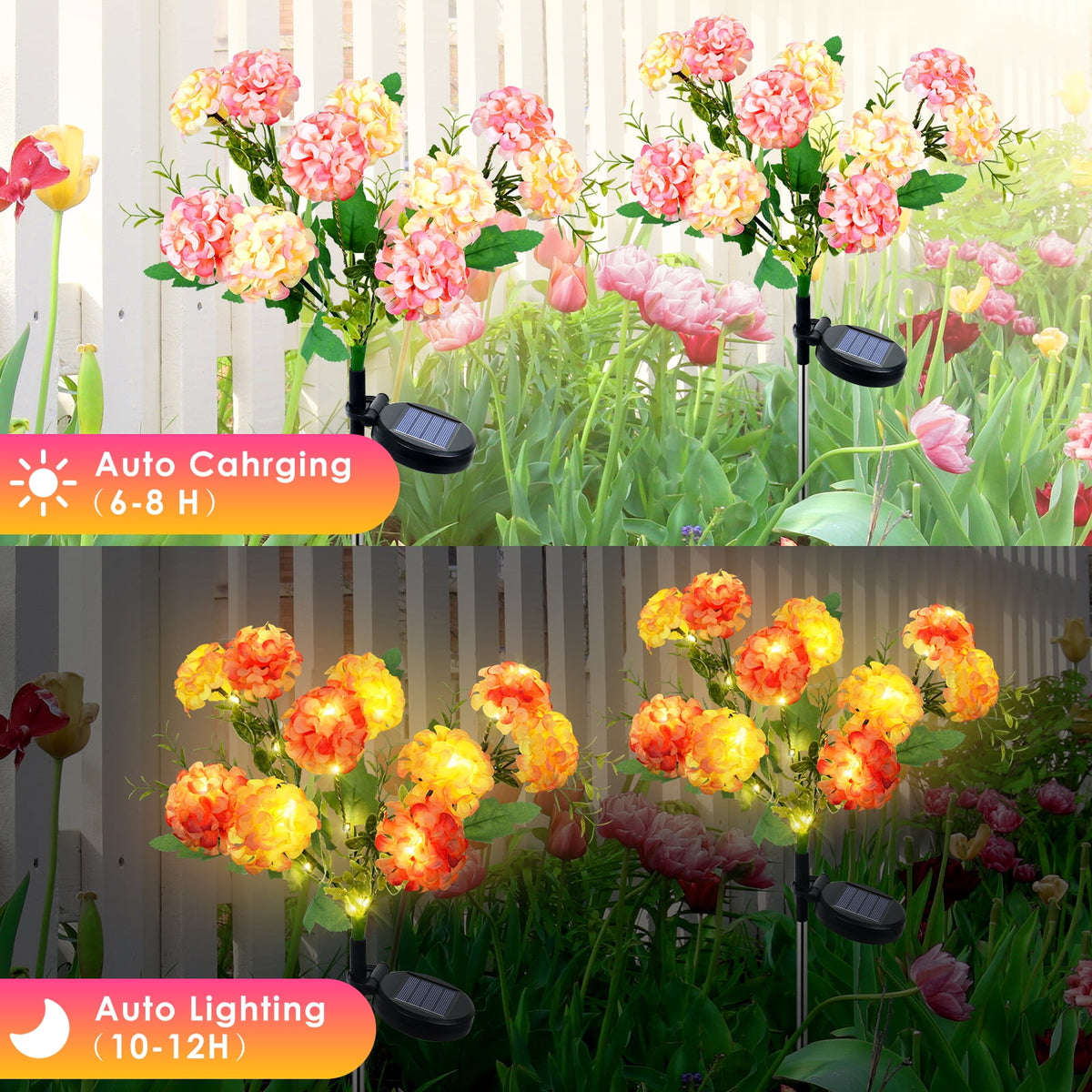 Qoosea Solar Garden Lights Outdoor Waterproof Decorative Flower New Upgraded 2 pack with 17 Butterfly Solar Lights for Garden Yard Outdoor Decor Pathway, Gifts for Mom