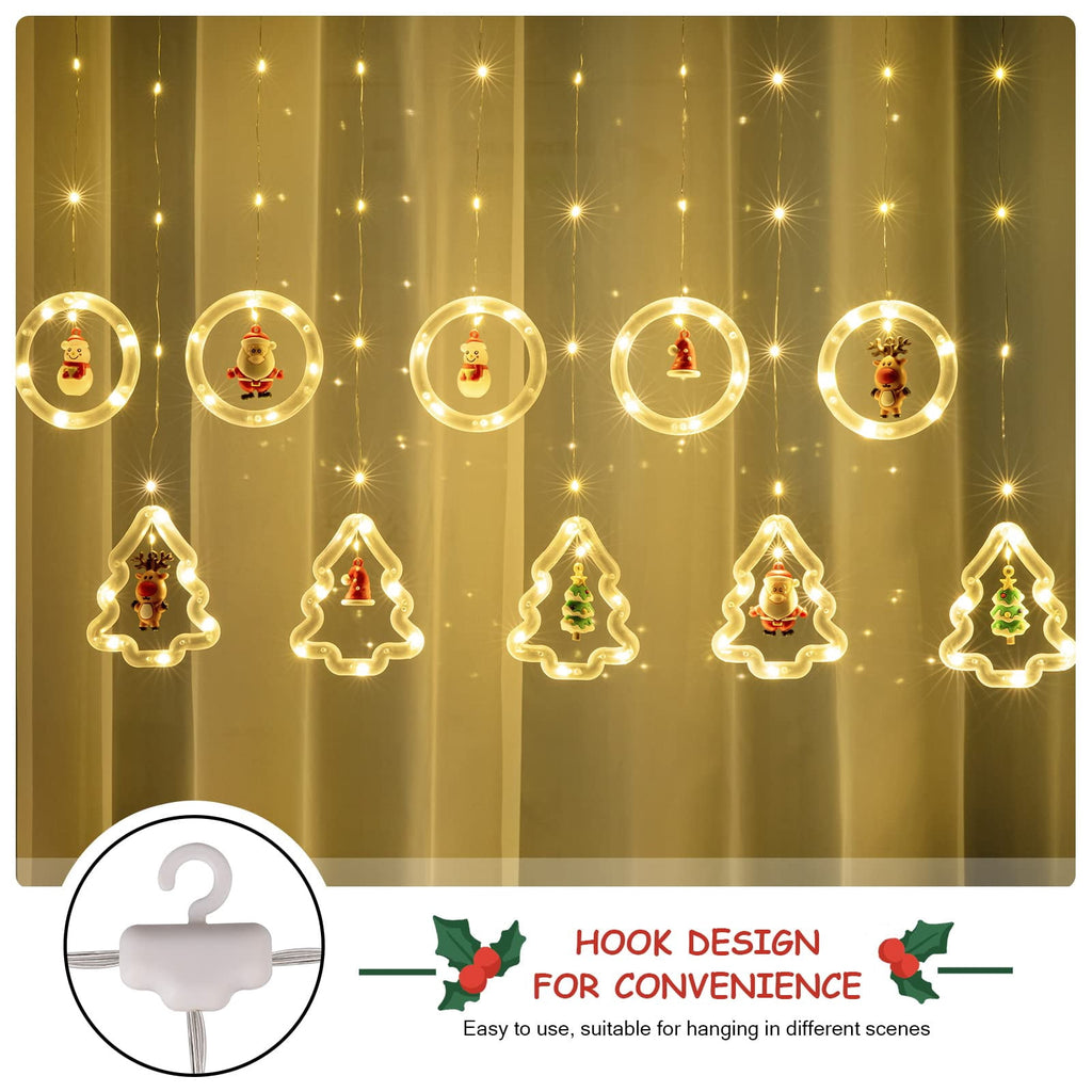 WILLED Christmas String Lights, 120 LED Window Curtain Lights with Christmas Ornaments, 9.8ft USB Powered Warm White Waterproof Fairy Lights Indoor Outdoor for Xmas Tree Patio Garden Party Home Decor
