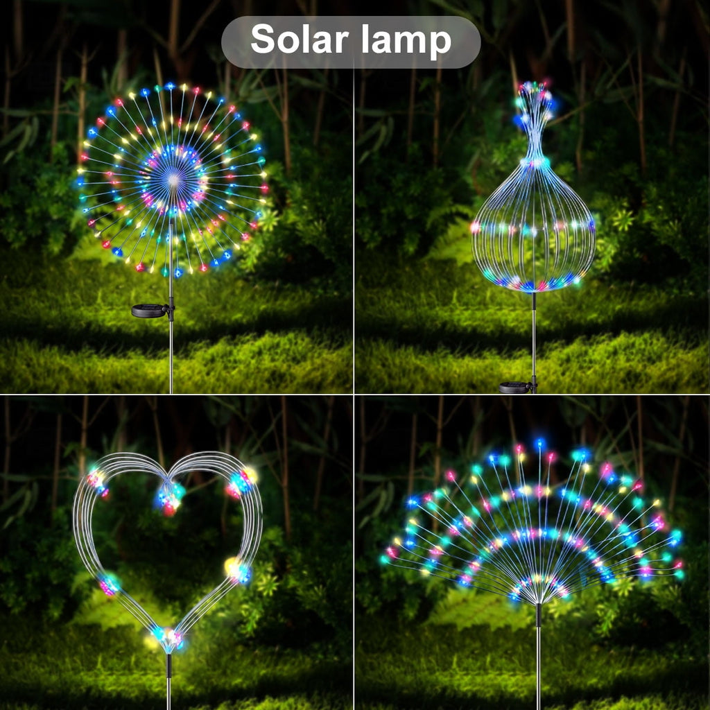Rirool 2 Pack Solar Firework Lights, 120 LED Outdoor Garden Lights, Waterproof IP65 Pathway Yard Decor, DIY Copper Wire, Auto On/Off, Warm White