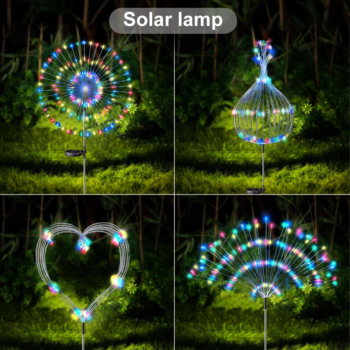 Rirool 2 Pack Solar Firework Lights, 120 LED Outdoor Garden Lights, Waterproof IP65 Pathway Yard Decor, DIY Copper Wire, Auto On/Off, Warm White