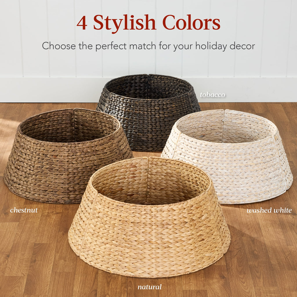 Best Choice Products 24in Woven Hyacinth Christmas Tree Collar, Tree Skirt Accessory w/ Cord Cut-Out - Chestnut