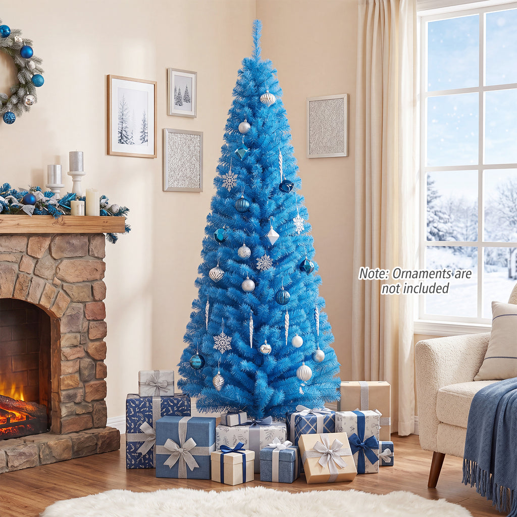 Costway 6FT Unlit Pencil Slim Tree Artificial Christmas Tree Metal Blue