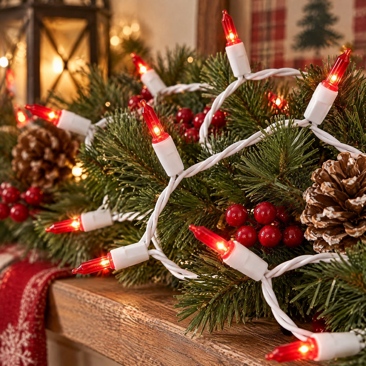 Indoor/Outdoor 100-Count LED Mini Christmas String Lights, Warm White, White Wire, 19.5', by Holiday Time