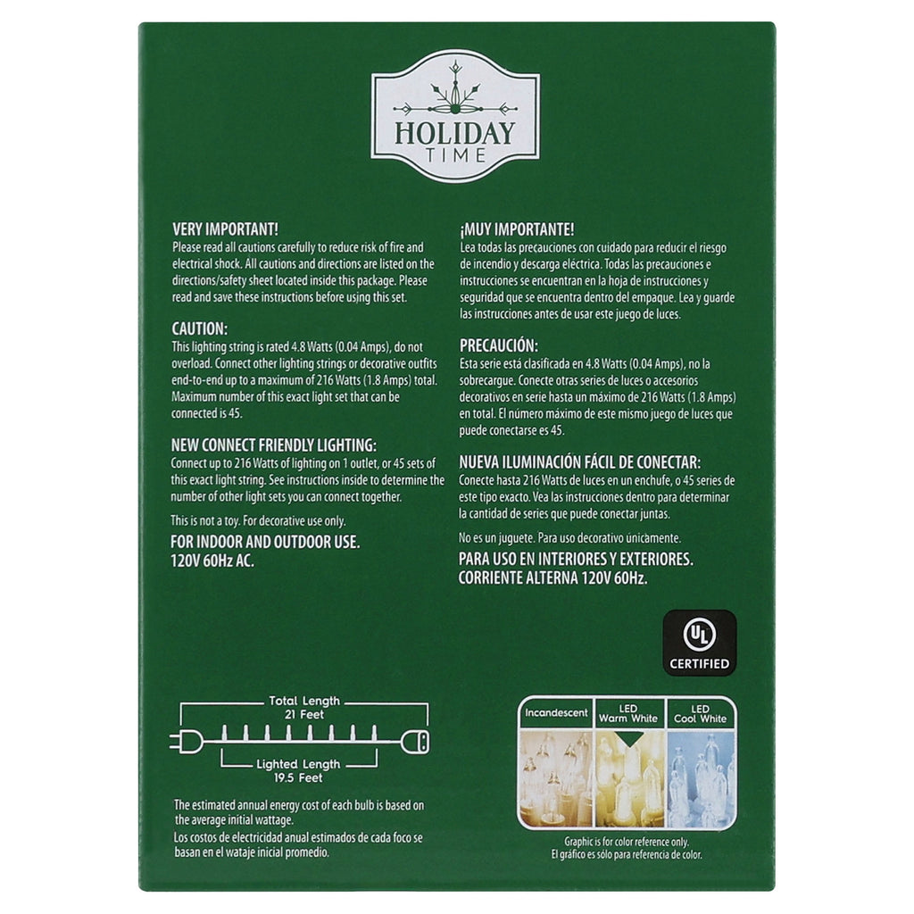 Indoor/Outdoor 100-Count LED Glass Mini Christmas String Lights, Warm White, Green Wire, 19.5', by Holiday Time