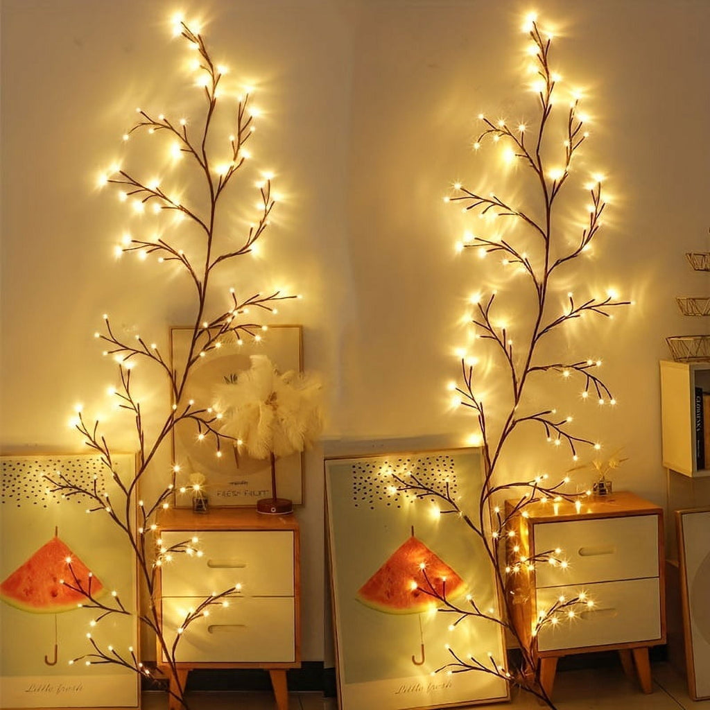 96 LED Indoor Wall Tree Lights Willow Vine Light Artificial Plants Tree Branches Lights 8 Modes 6 FT Flexible Enchanted Christmas Decoration (Warm White)