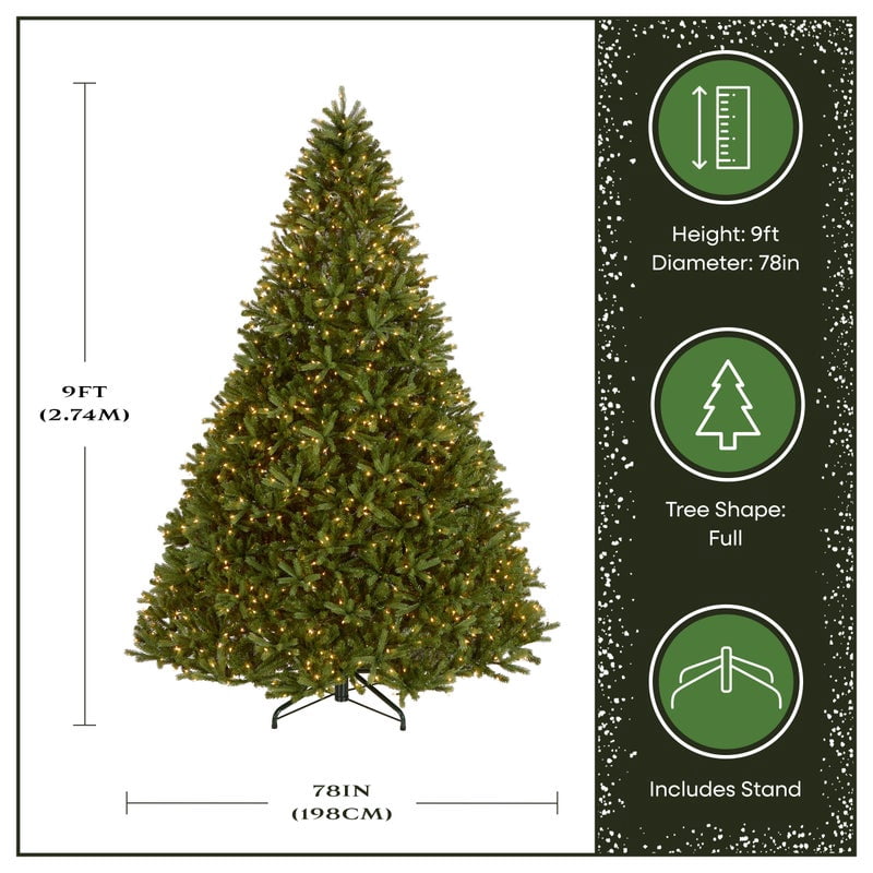 National Tree Company 9 ft. Pre-Lit Jersey Fraser Fir Full Artificial Christmas Tree, 1,500 Clear Lights, 4,804 Tips, Includes Stand, Green