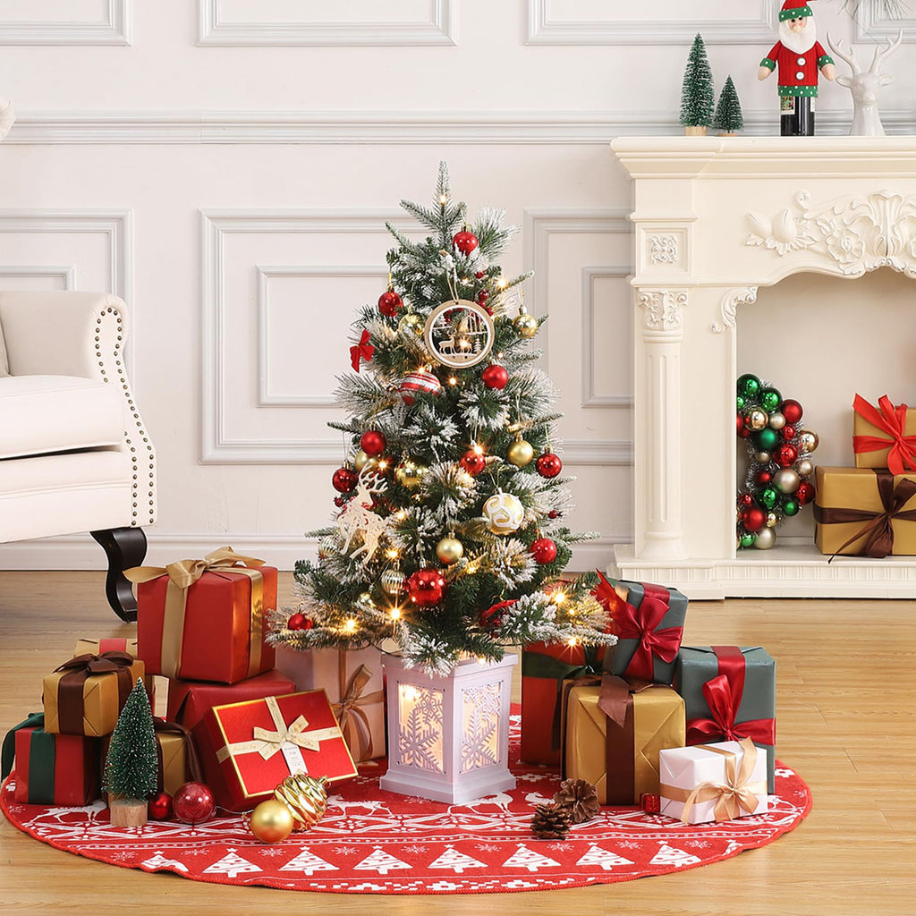 Danolapsi 3ft Pre-Lit Christmas Tree, Artificial Christmas Trees with 78 LED Lights, Snow Flocked Prelit Xmas Tree with Lighting Base, Battery Operated & Timer Function, Christmas Decoration for Home