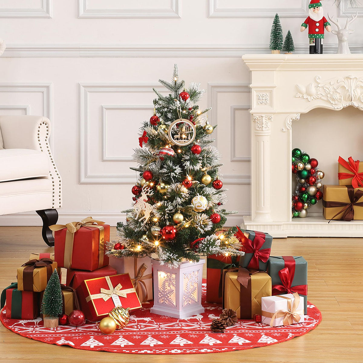 Danolapsi 3ft Pre-Lit Christmas Tree, Artificial Christmas Trees with 78 LED Lights, Snow Flocked Prelit Xmas Tree with Lighting Base, Battery Operated & Timer Function, Christmas Decoration for Home