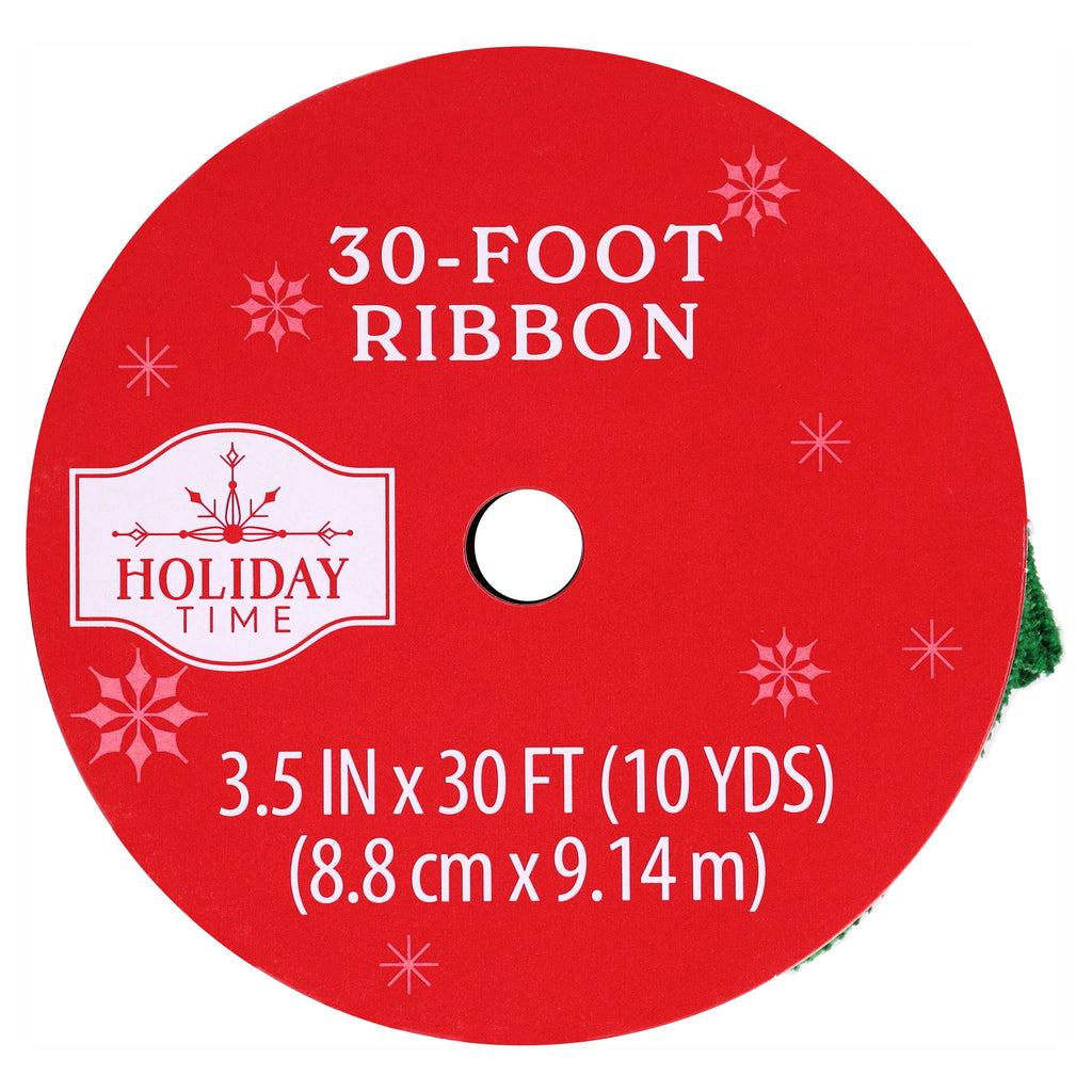 Green Velvet Christmas Ribbon, 3.5" x 30', by Holiday Time