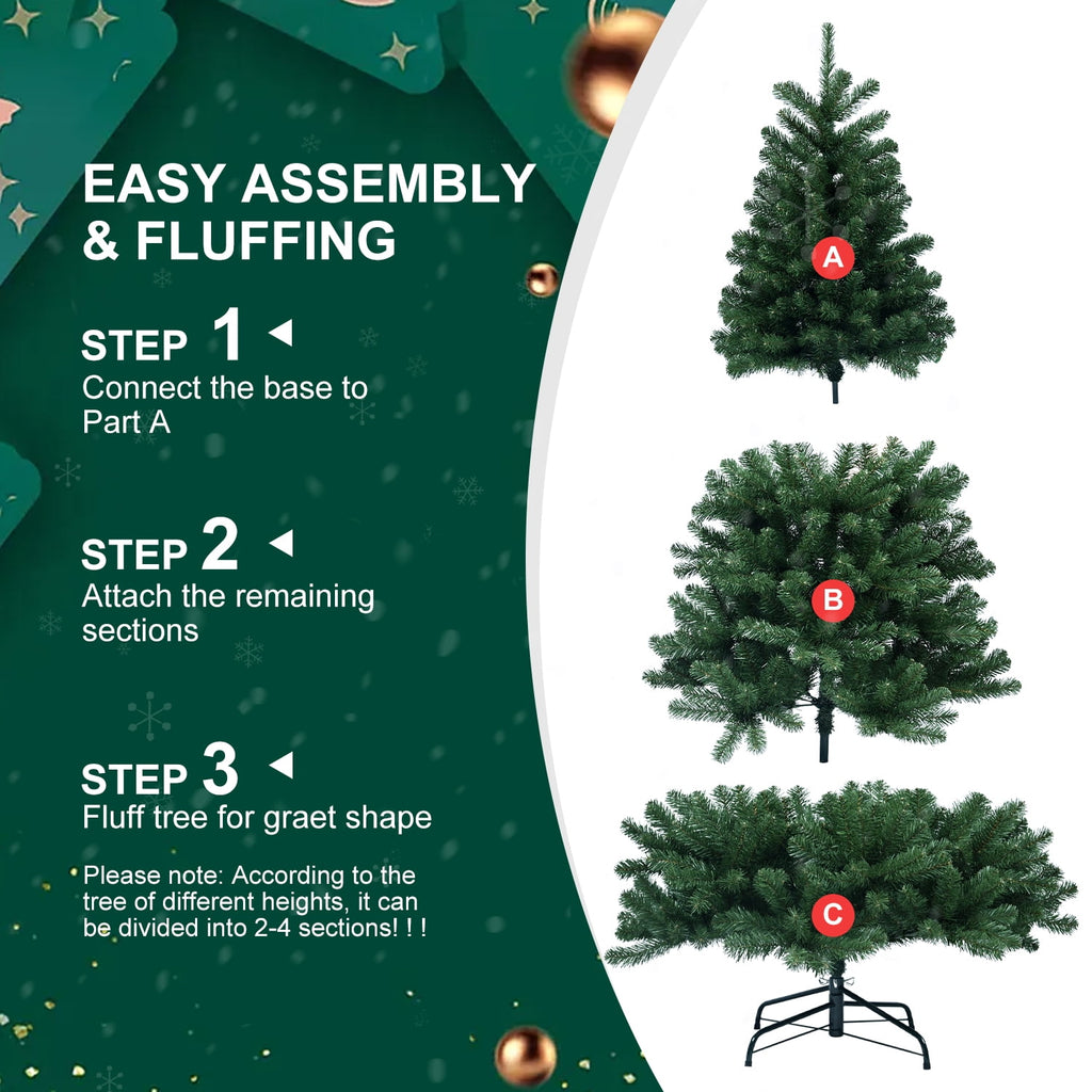 8ft Christmas Tree with Memory Wire, 1430 Tips Hinged Artificial PVC Tree, Easy Setup Green Xmas Tree for Indoor Holiday Decoration