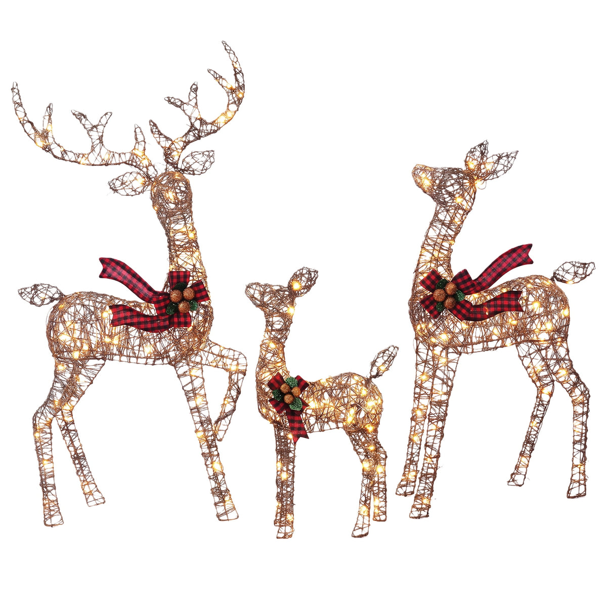 FOOWIN 3-Piece Large Christmas Deer Family, Lighted Outdoor Christmas Decoration, Champagne Gold