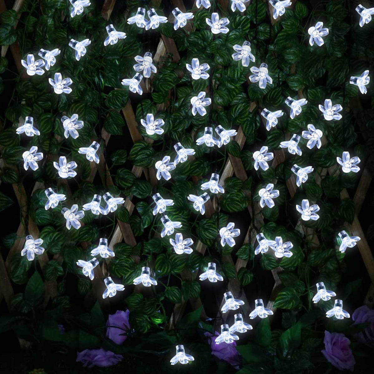Rirool Cherry Blossom Solar String Lights Outdoor, 23FT 50 LED Flower Fairy Lights with 2 Lighting Modes, IP65 Waterproof Auto On/Off for Garden Patio Wedding Christmas Decor, Multicolor