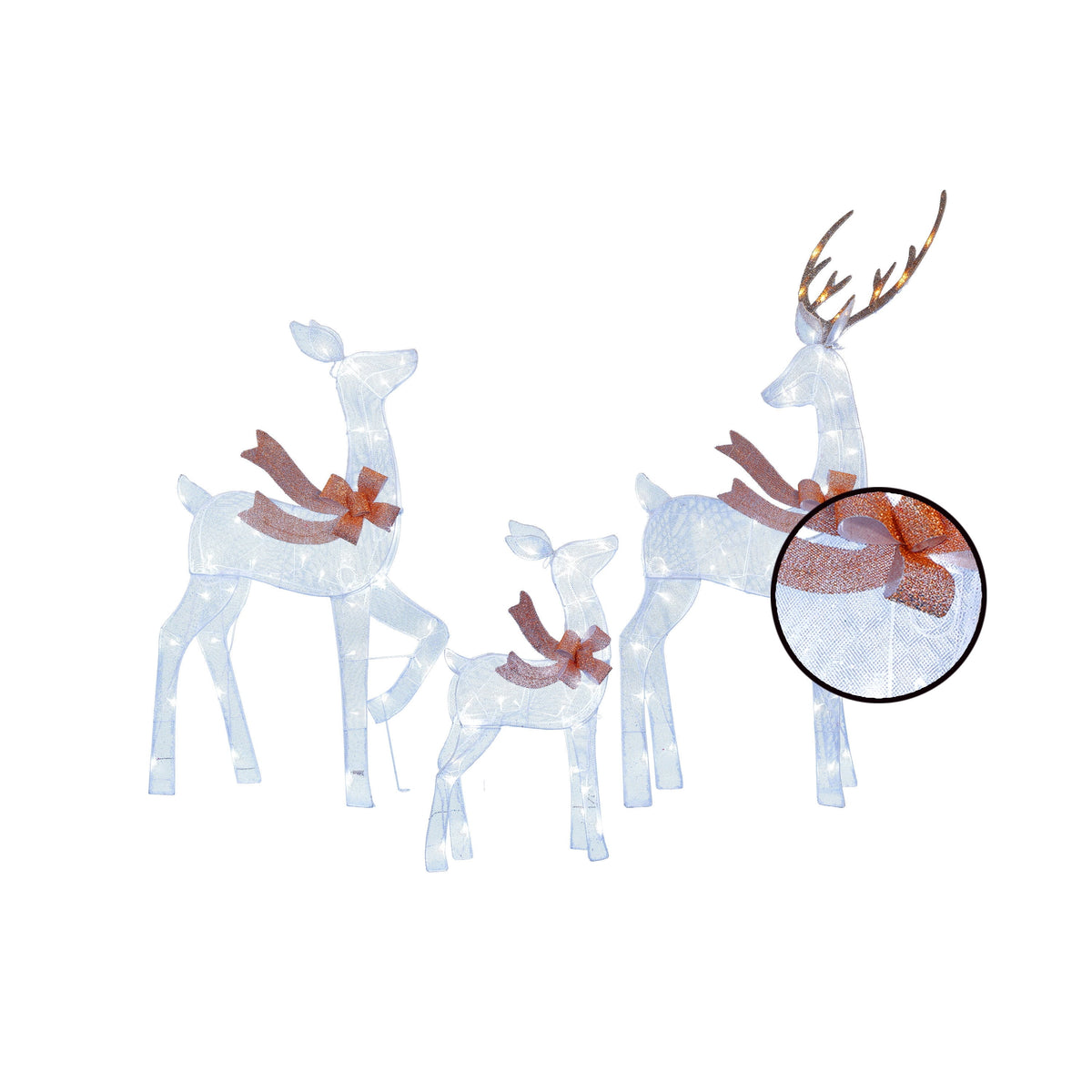 Indoor/Outdoor Light-Up Mesh 2D Deer Family Christmas Decoration with 120 LED Lights, Cool White, Set of 3, by Holiday Time