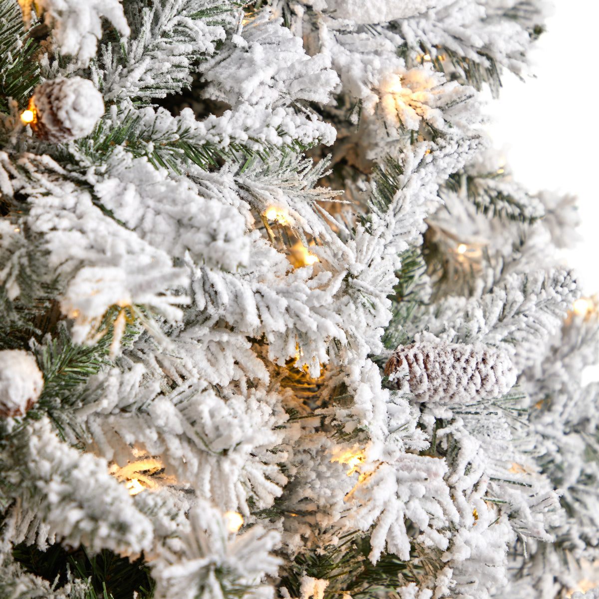 Nearly Natural River Mountain Clear Prelit LED Green Flocked Pine Christmas Tree, with Pinecones 9'