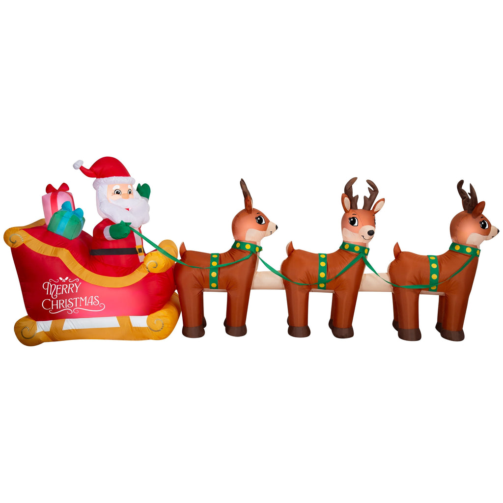 Multicolor Santa's Sleigh with Reindeer Christmas Airblown Yard Inflatable, 12', by Holiday Time