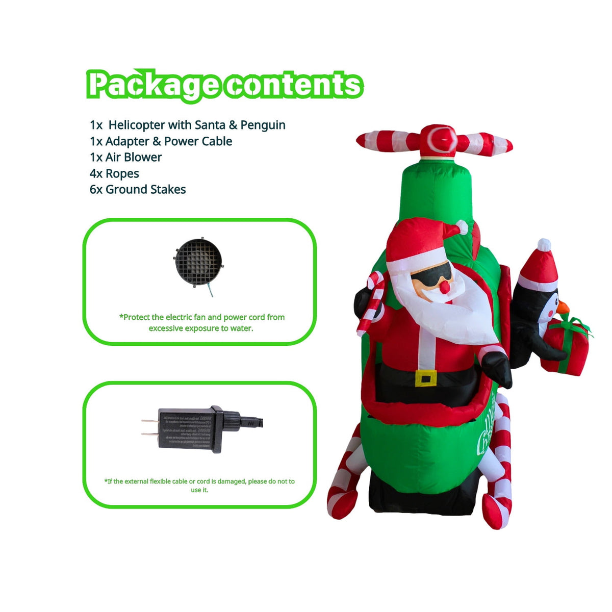 6.5FT Christmas Inflatable Helicopter with Santa and Penguin Outdoor Decoration