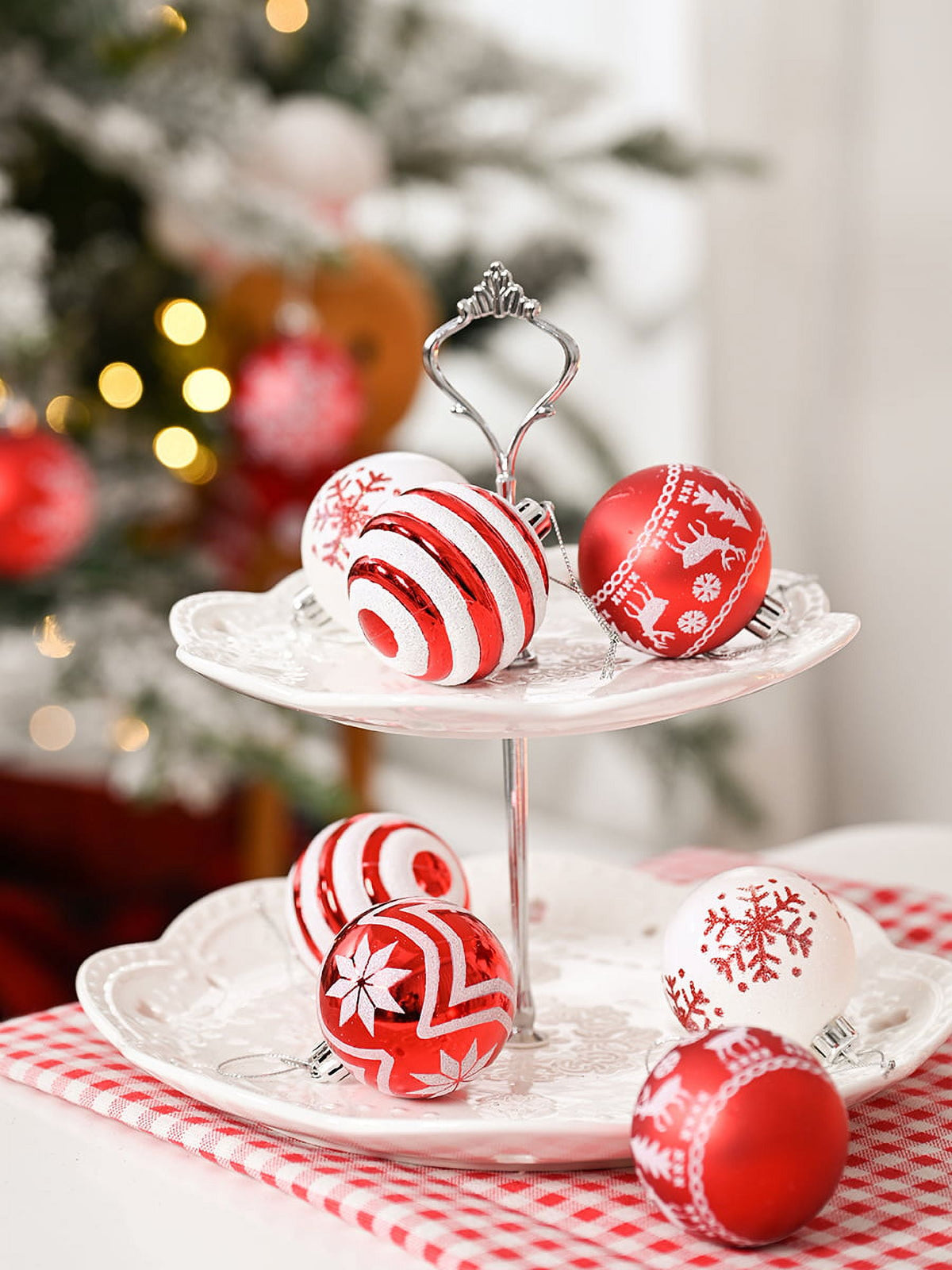 Valery Madelyn 24ct 2.36" Christmas Ball Ornaments, Red White Shatterproof Ornaments for Christmas Party Decor