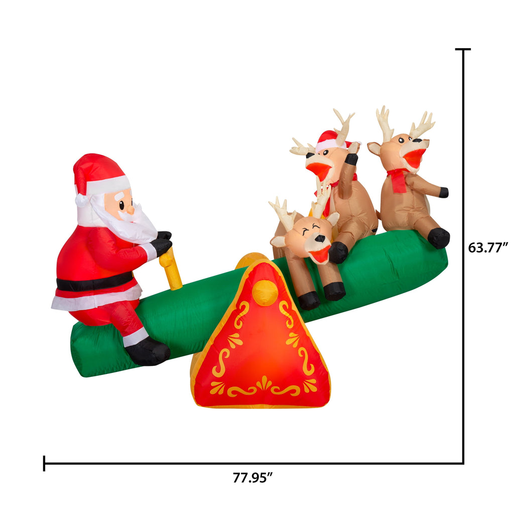 Multicolor Teeter Totter Santa with Reindeer Christmas Airblown Yard Inflatable, 6.5', by Holiday Time