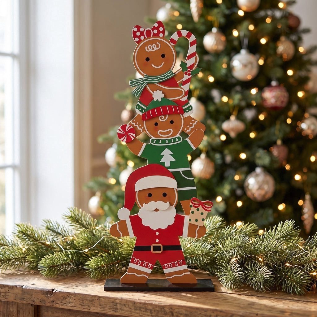 Gingerbread Men Stack Christmas Porch Greeter, Multicolor, 22", by Holiday Time