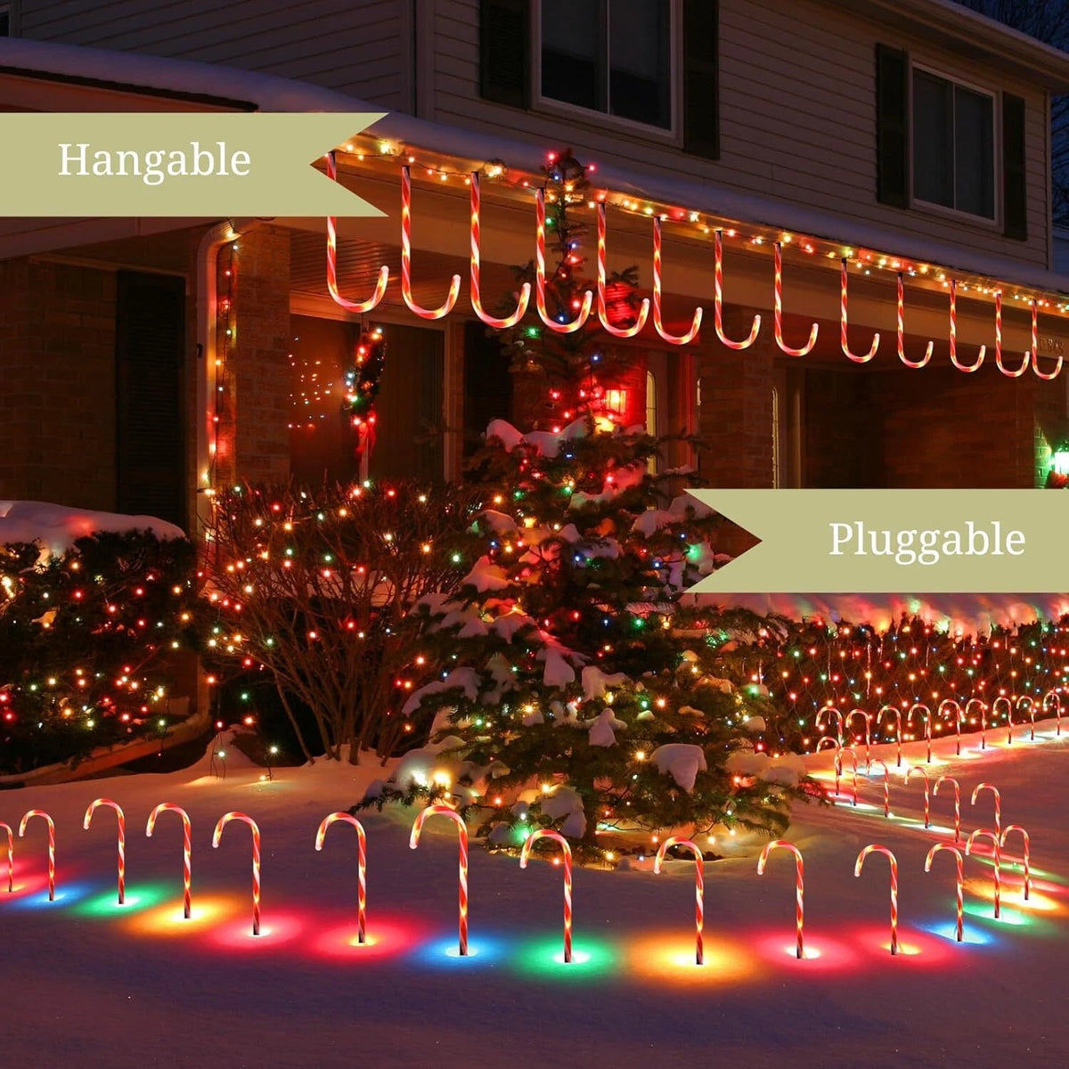 24 Pack Solar Christmas Candy Cane Lights, IP65 Waterproof Pathway Markers with 8 Lighting Modes, Auto On/Off Solar Powered Outdoor Decor for Garden, Patio, Yard