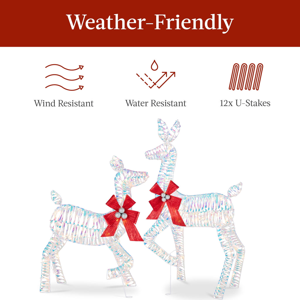Best Choice Products 3-Piece 2D Deer Family Set, Lighted Christmas Outdoor Decoration w/ 175 Lights, Stakes - Gold
