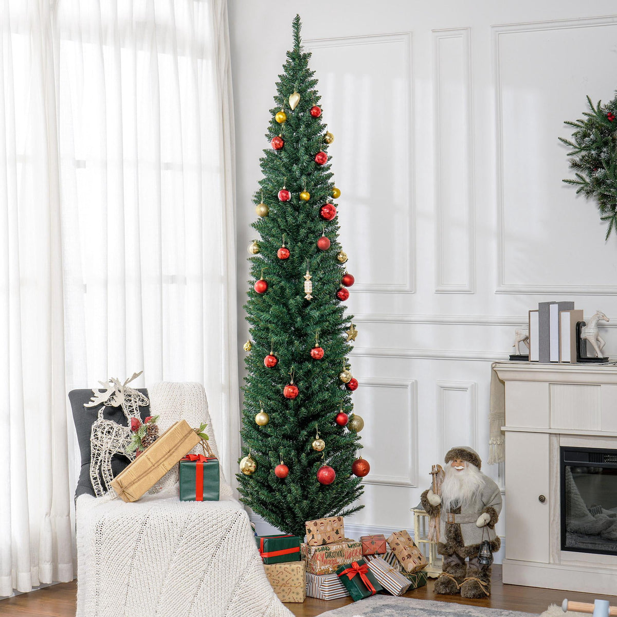 Kadyn Christmas Tree, Xmas Trees,6' Artificial Pencil Christmas Tree with 390 Realistic Branch Tips and Plastic Stand, Silver